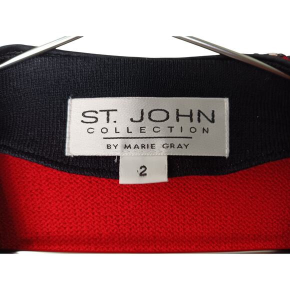 Vintage St John Collection Red Knit Jacket Blazer SZ 2 Oversized Shoulder Pads - Picture 13 of 16